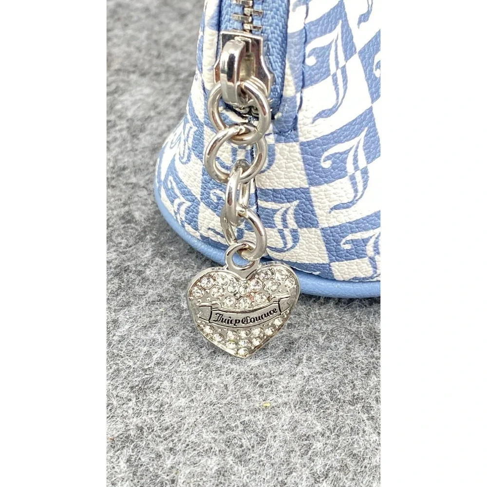 Juicy Couture Blue White Checkered Monogram Mini Dome Satchel Purse Rhinestone